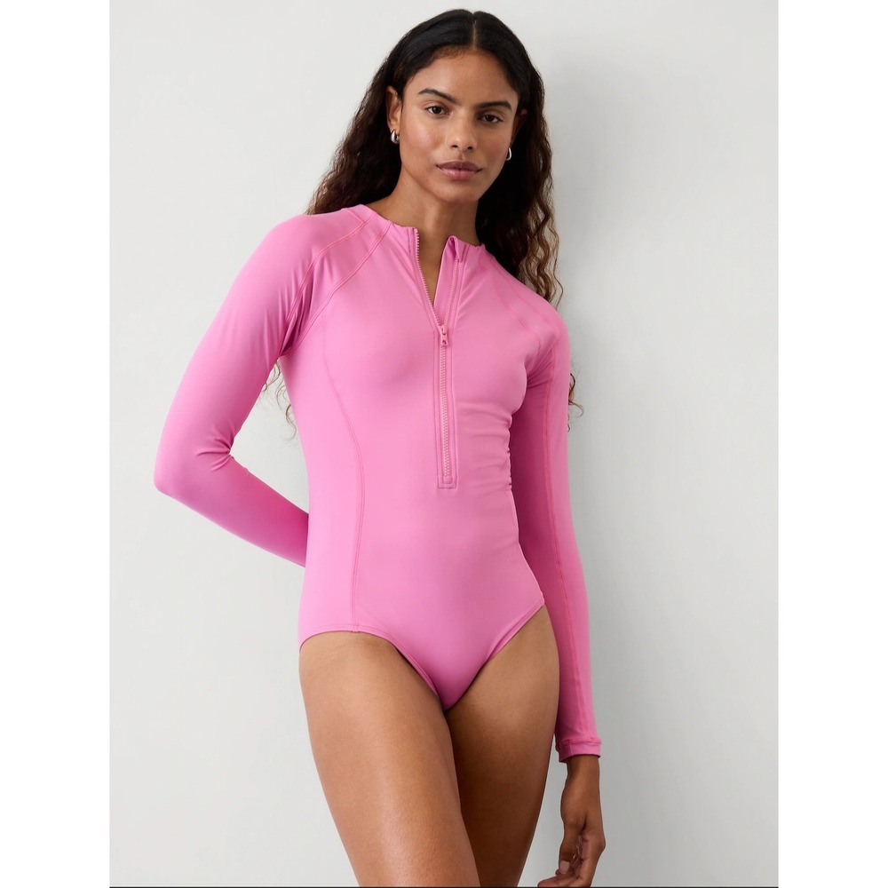 New Athleta Rashgaurd Swimsuit Size XS Pastel Pink Sun Shield One Piece Beach